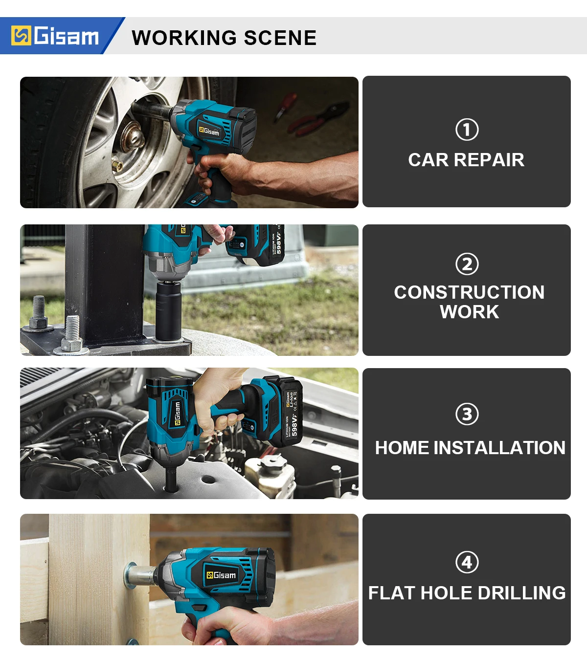 1200N.M Brushless Electric Impact Wrench 1/2 inch Cordless Wrench Screwdriver Po
