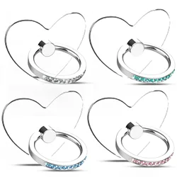 Diamond Cell Phone Ring Holder Stand - Transparent 360° Rotation Kickstand & Finger Grip (Heart  4PCS)