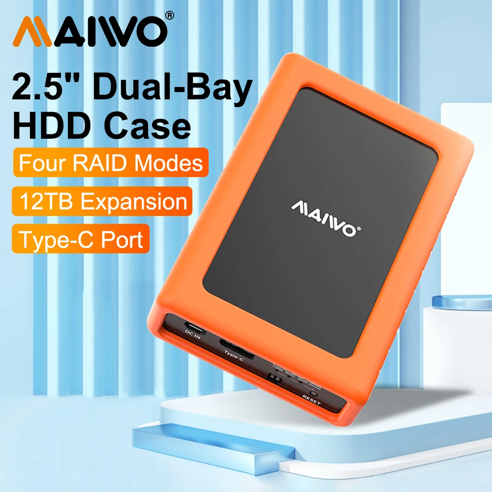 External Hard Drive Box MAIWO Mobile Hard Disk Box RAID Disk Array Dual Bay 2.5'' Solid-state Mechanical Serial Port with Protective Cover