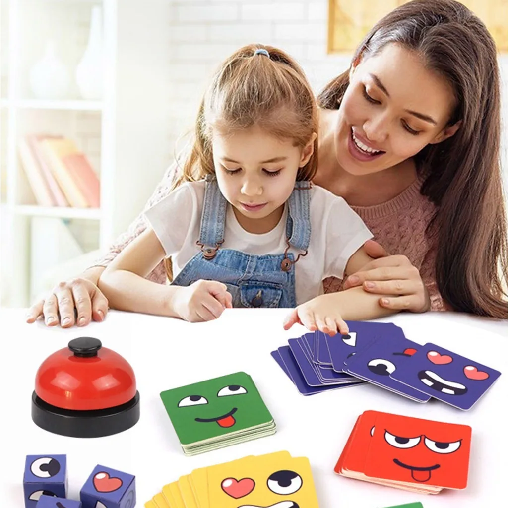 New Children's Facial Expression Changing Puzzle Building Blocks Children's Early Education Montessori Cube Tabletop Game Gifts 2