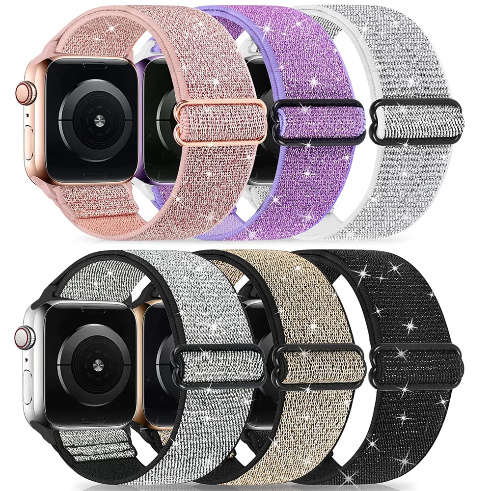 

Ремешок нейлоновый в богемном стиле для Apple Watch ultra 2, эластичный блестящий браслет для iWatch Series 9/8/7 6 5 4 Se, 49 мм 41 мм 45 мм 38/40/44 мм