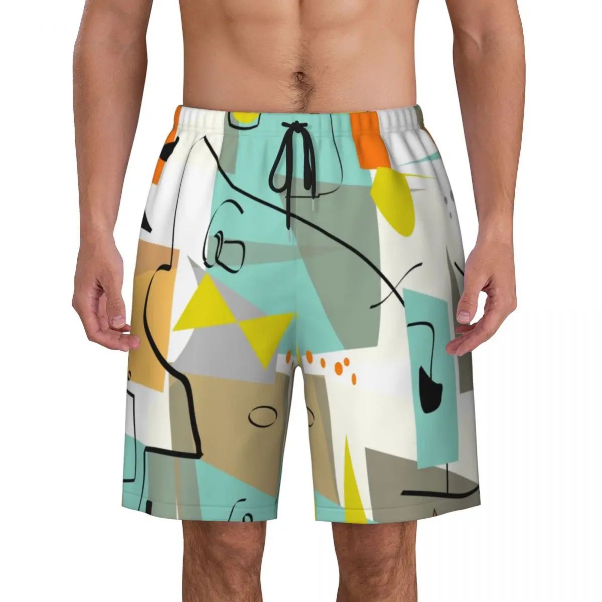 

Custom Mid Century Modern Abstract Art Swim Trunks Men Quick Dry Board Shorts Minimalist Geometric Bathing Suits Boardshorts