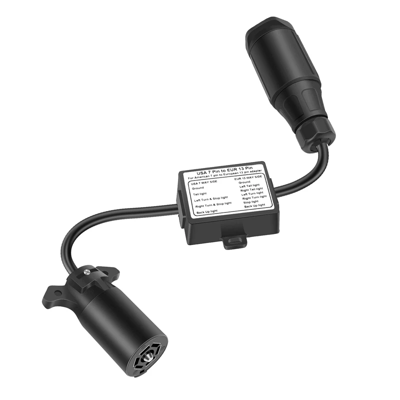 

3X USA To European Trailer Light Converter 7 Way Flat Socket (US Vehicle) To 13-Pin Round Plug (EU Trailer)