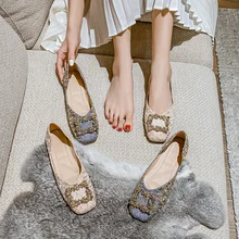 

Big Size 43 Flats Spring Shoes Women Low Heels Ballet Square Toe Shallow Buckle Brand Shoes Slip On Female Loafers Zapatos Mujer