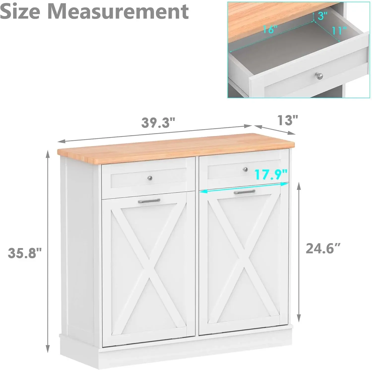 Out Trash Cabinet Can Bin Kitchen 20 Gallon Wooden Free Standing Laundry Sorter,Recycling Cabinet with Hideaway Drawer, (White) 2