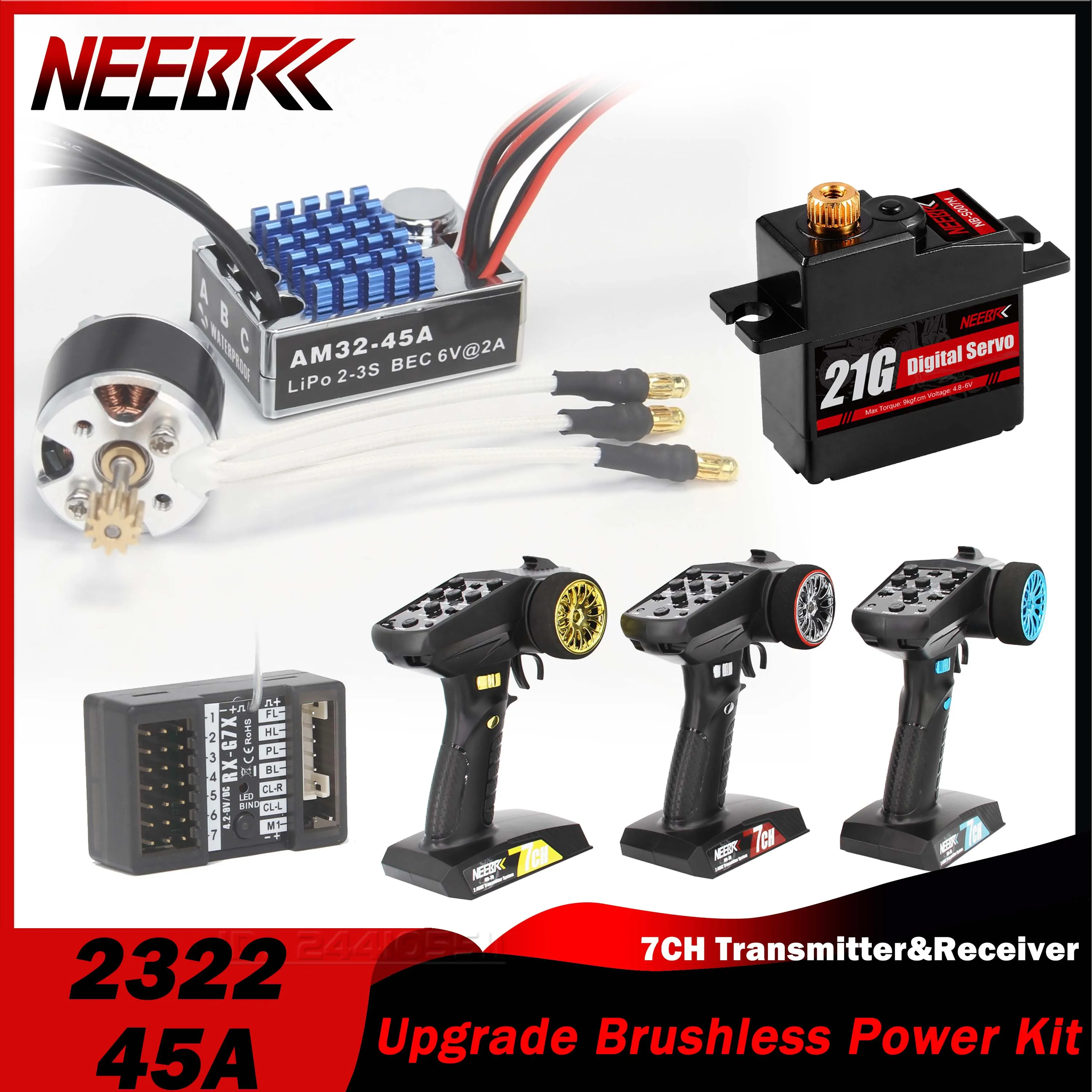 ラジコン ブラシレスモーター、アンプ、サーボ、受信機 2322 ブラシレスモーター 45A ESC 7CH 送信機受信機 21 グラム