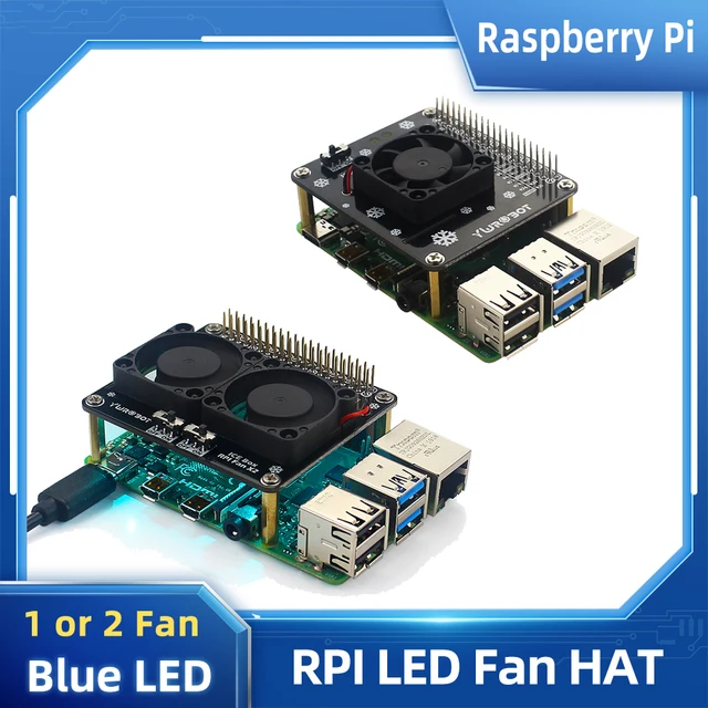 Raspberry Pi 4 Model B GPIO Extenstion Board Switch Cooling Fan HAT with Blue LED Single Dual Fan for Raspberry Pi 4B 3B+ 3B 1