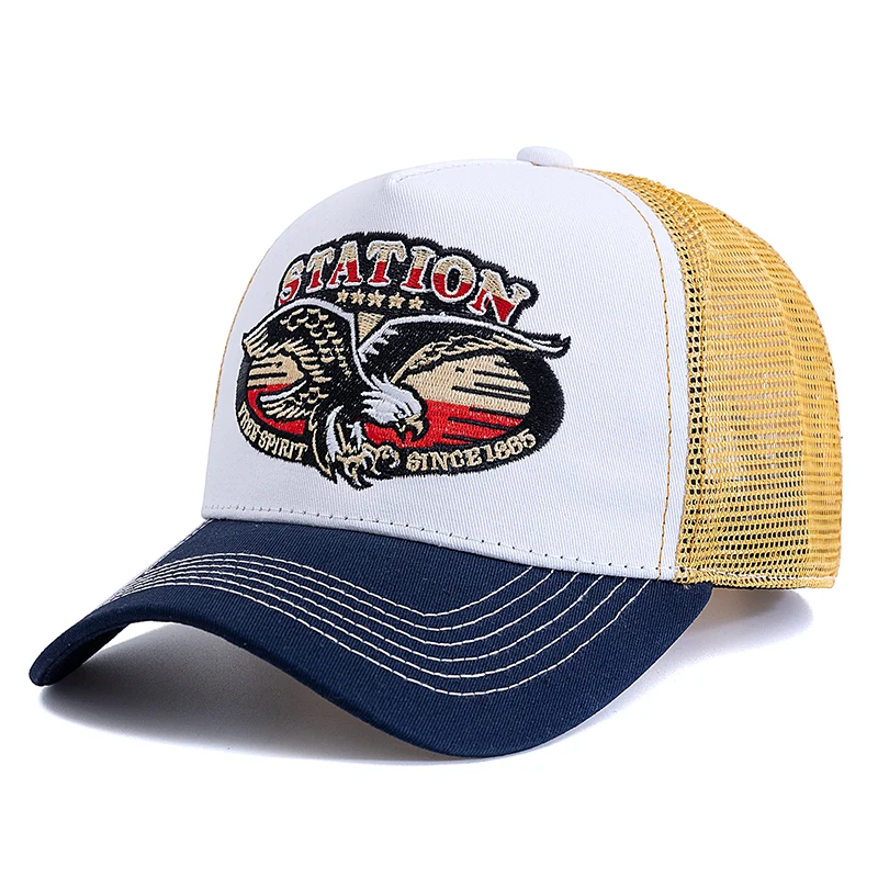 Unisex Summer Fishing Cap Breathable Mesh Trucker Hat with Big Eagle Embroidery Men Women Snapback Outdoor Fishing Hat