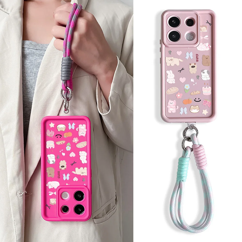 Adorable Cat Wrist Strap Lanyard Phone Case with Chain Pendant