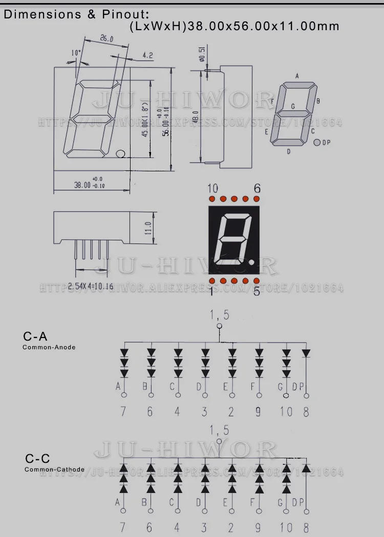 10pcs 1.8 Inch 10Pins 1 Digit Bit 7 Segment LED Digital Display Digitron 18101AGG 18101BGG Common Anode Cathode C-C led digital tube display