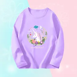 Girls' Long Sleeve Cute Cat Graphic Tee Shirt - O-Neck Casual Top - 14T (Purple3)