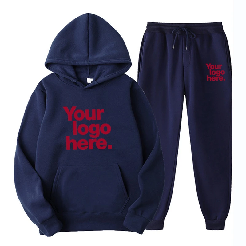 2023 Mens Hoodie DIY Hoodie Set Design Your Logo Fashion Hooded Tracksuit Sportswear Male Suit 2Pcs Pullover Hoodie + Sweatpants