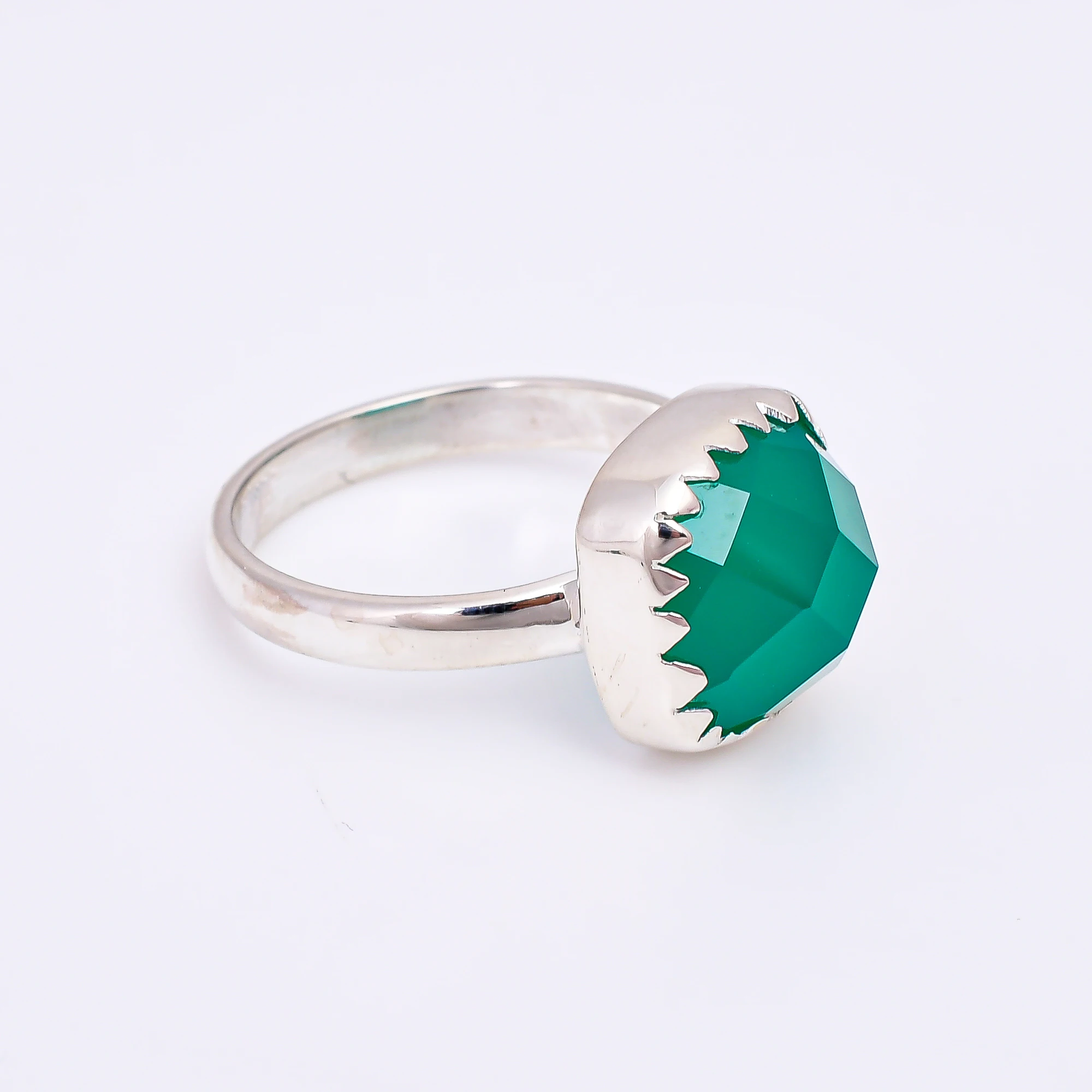 Natural green agate ring  cushion 11mm rose cut gemstone fine jewelry for women 925 sterling silver anniversary party wear