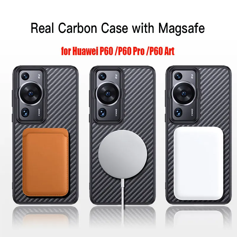 

Magsafe Real Carbon Fiber + TPU Full Coverage Case for Huawei P60 Pro / P60 Art Anti-drop Magnetic Wireless Charging Back Cover