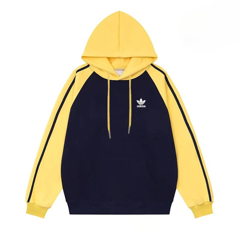 Adidas Hoodies Men and Women Trendy Simplicity Regular and Fit Style Drawstring Hooded Sweatshirt Splicing Colors Multicolor