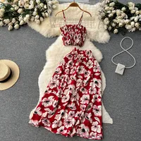 Beach Vaion Floral ter Top And Skirt Set Women's Sexy Crop Top Skirt Two Piece Set Summer 2023 Faion Trend