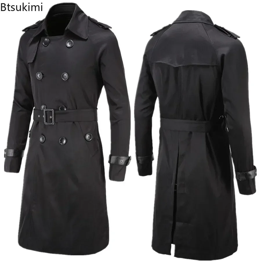 New Brand British Style Men's Classic Trench Coats Trendy Double Breasted Adjustable Waist Belt Slim Long Outerwear for Men