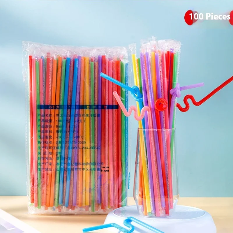 100Pcs Foldable Multicolor Drinking Straws Pajitas Plastique Beverage Straw For Party Bar Wedding Kitchen Home Accessories LIJIA