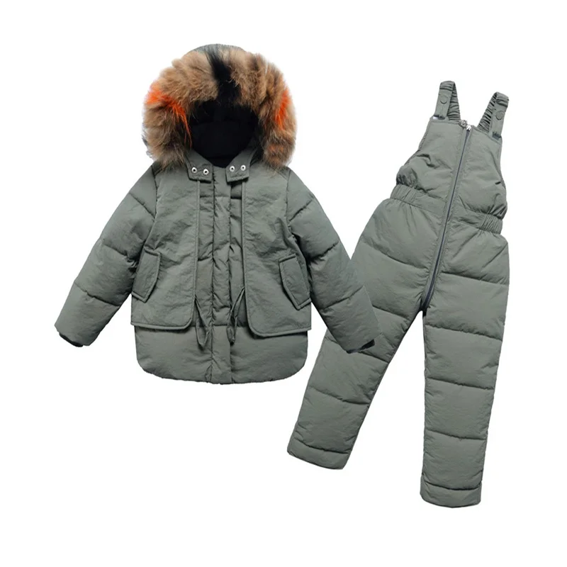 2 Pcs Kids Parka Snow Wear Outfits Boys Girls Hooded Jackets Overalls-30℃ Winter Down Suit 2-6 Years