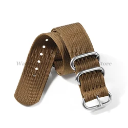 Silver & Black Nylon Watch Strap with Gold Ring Buckle - Ribbed Braid Design - 22mm (Brown - Silver)