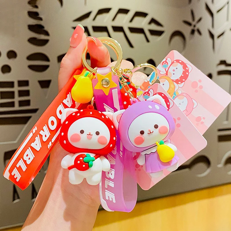 Cartoon Cute Fruit Persimmon Peach Cat Doll Key Chain Delicate