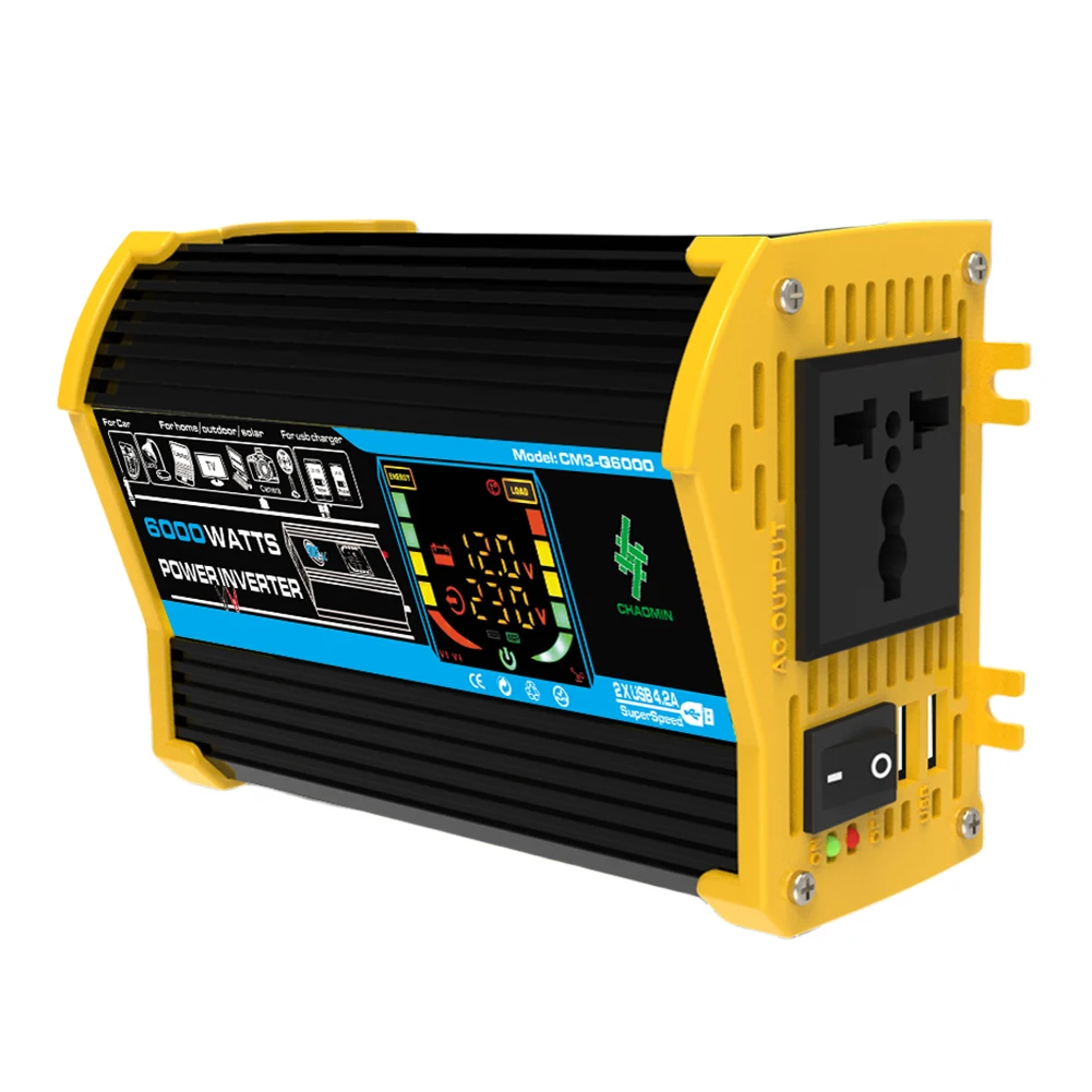 6000W 전력 변환기 DC 12V를 AC 110V 220V로 변환하는 듀얼 USB 차량용 전압 변환기 LCD 디스플레이 디지털 파워 인버터 (태블릿, RV용)