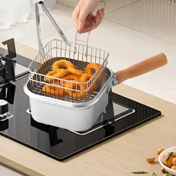 Small Deep Fryer Pot Portable Multipurpose 2500ml Comfortable Handle Stainless Steel Cooking Pot for Stock Chicken Fries 1