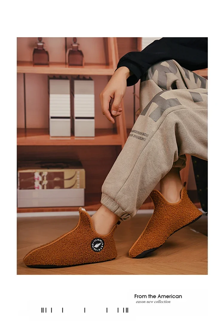 YRZL Winter Slippers Men Indoor Slippers Non-slip Warm Women and Men Slipper Ankle Soft Shoes Comfortable Flat Home Cotton Shoes