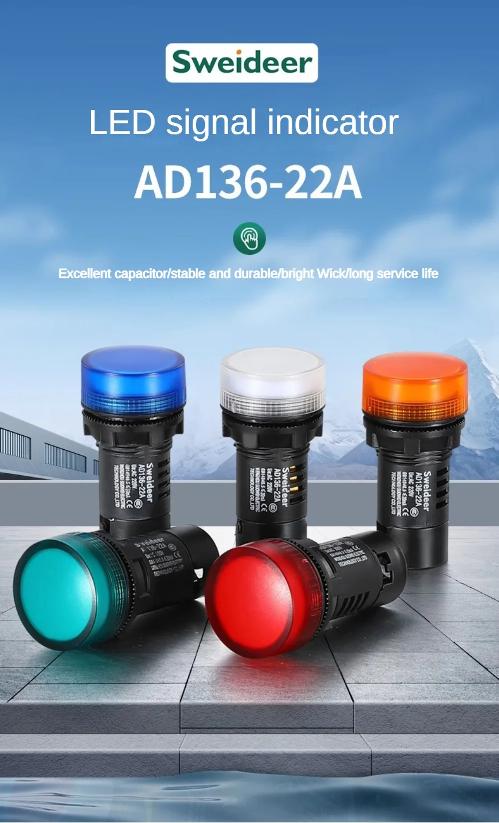 Description Picture 2 of item22mm LED Indicator Light AD136-22A Small Plastic Power Signal Lamp Beads 24V 36V 110V 220V 380V Red Green Yellow Blue White