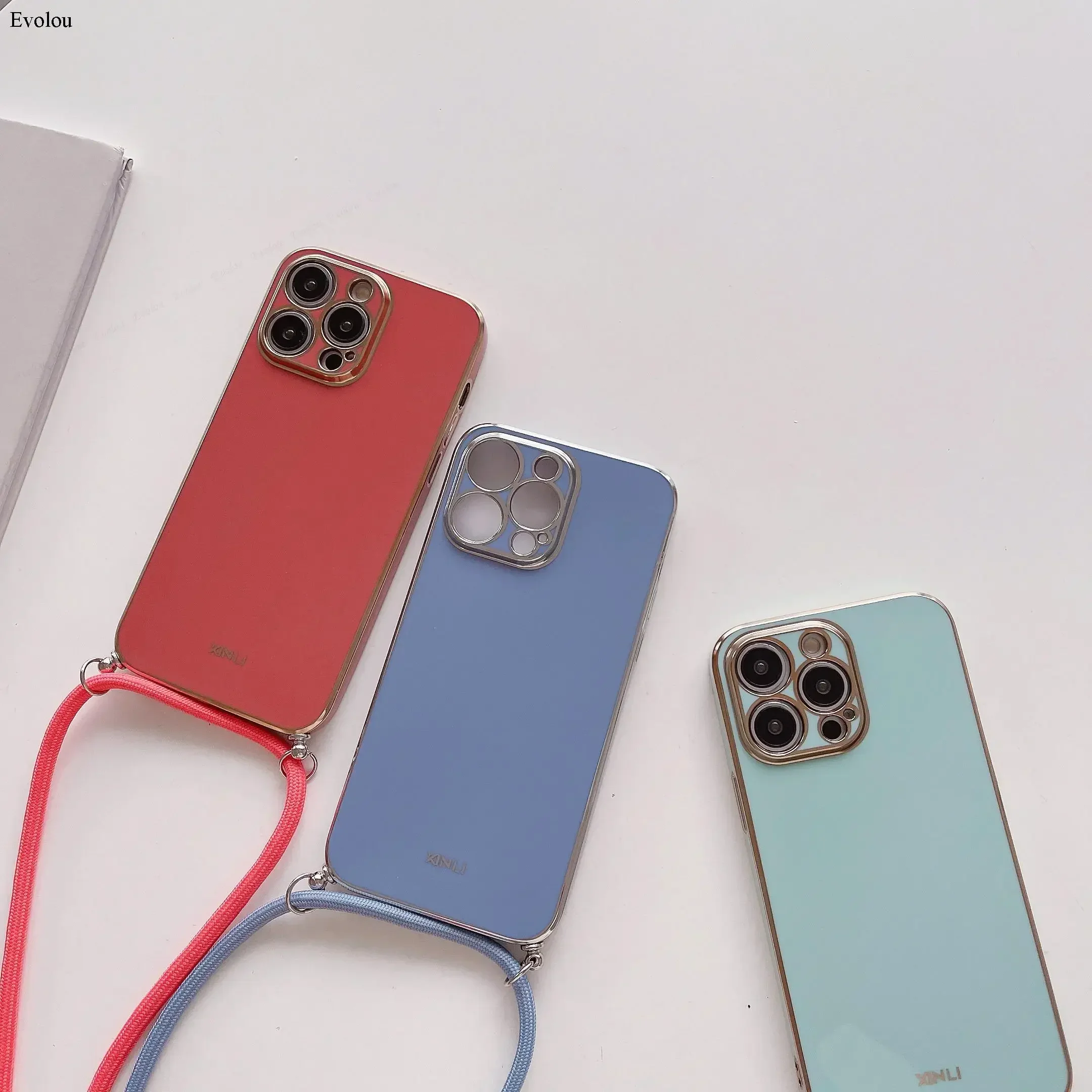 Crossbody Lanyard Plating Case with Soft TPU and Shockproof Lens Protection