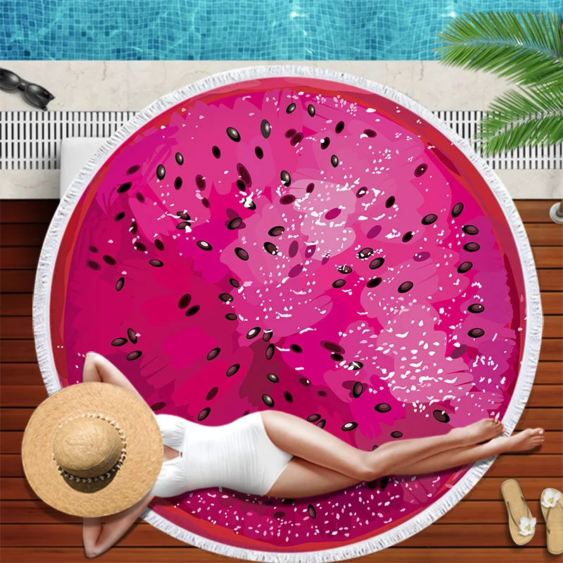 Oversized Round Beach Towel - Watermelon Slice Design, 59" Microfiber, Quick Dry & Sandproof - View #5