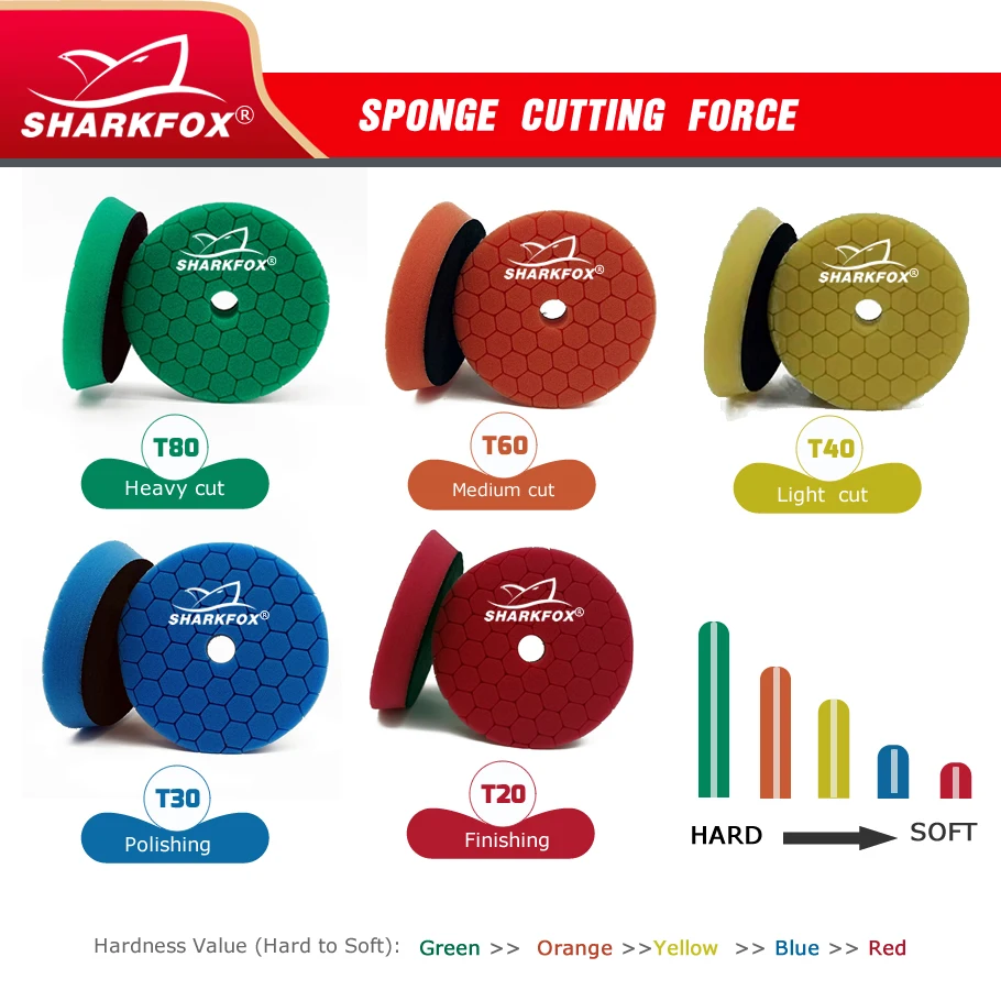 Sharkfox 3/5/6inch Car Polishing Disc Buffing Polishing Pads Self-Adhesive Buffing Waxing Germany Foam Polishing Pad For DA/RO 3