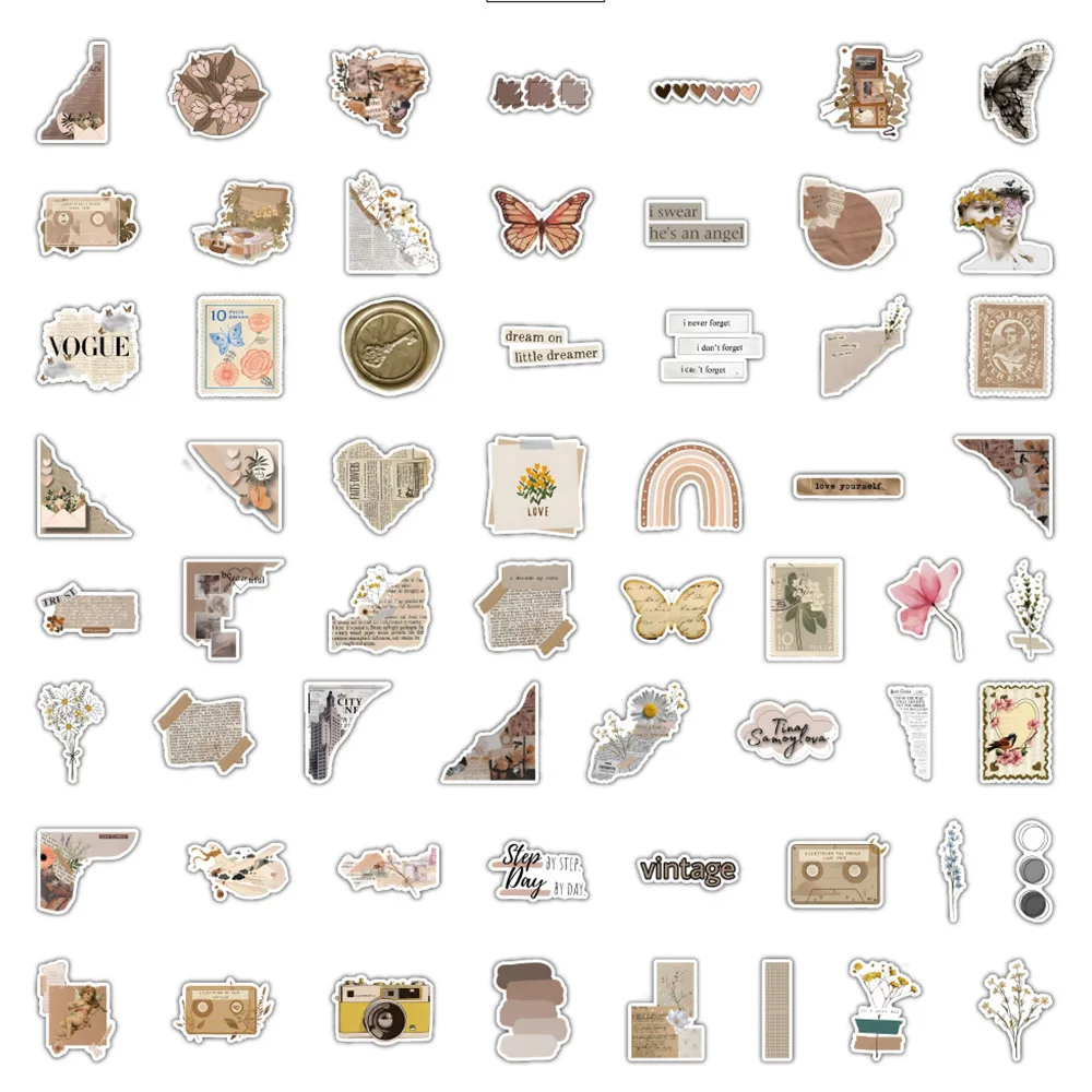 10/30/60/120PCS Retro Art Flower Butterfly Aesthetic Stickers Vintage Decal Laptop Phone Luggage Scrapbook Car Graffiti Sticker 5