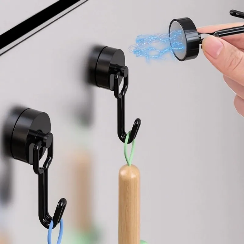 Neodymium Magnetic Hooks 5KG 360&deg; Rotating No Drill Hangers for Fridge/Doors 4PCs Heavy Duty Kitchen Organizer