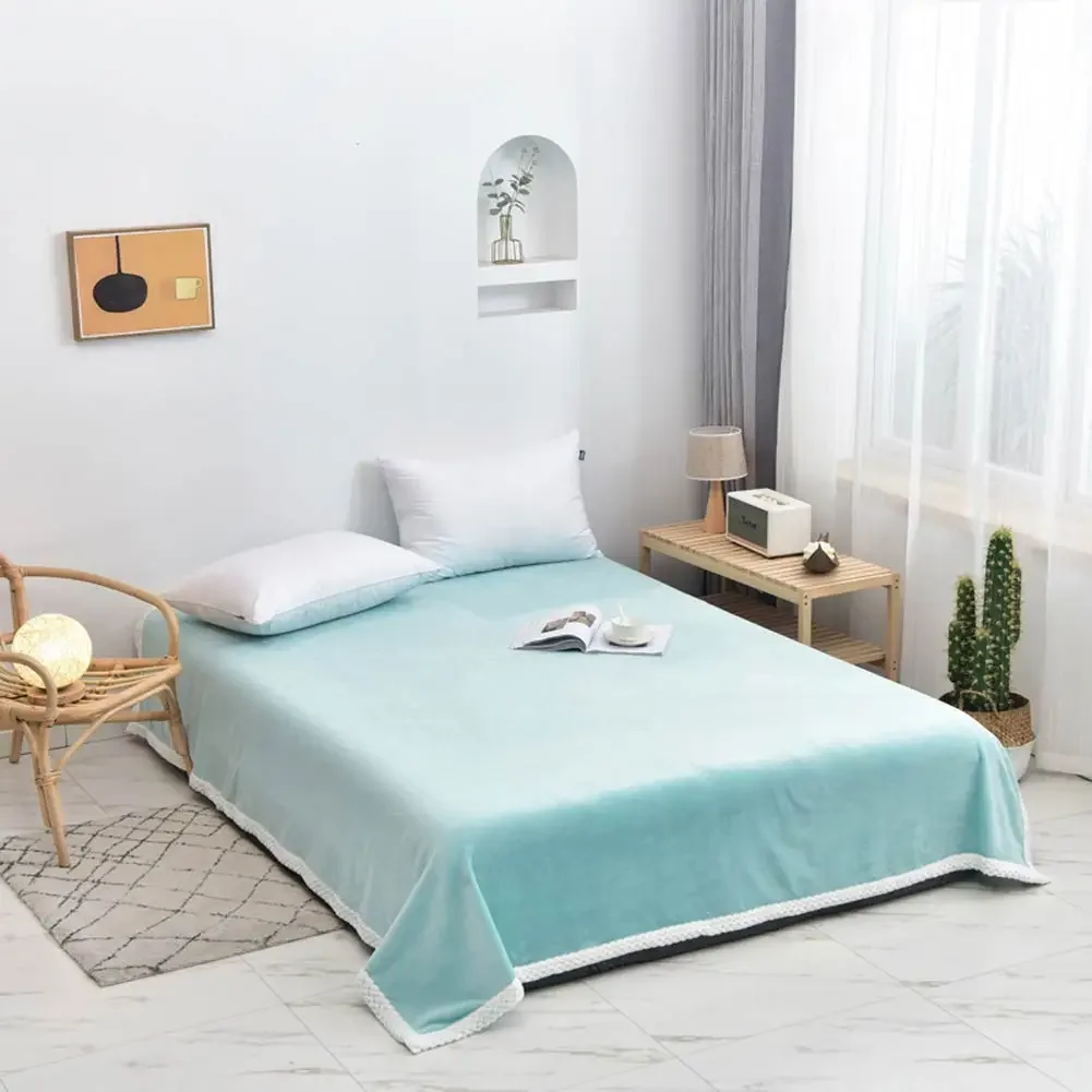 Svetanya Simple Cyan Solid Soft Print Thin Summer Blankets Throws Flannel Fleece Double-side Plaids Microfiber Bedsheet