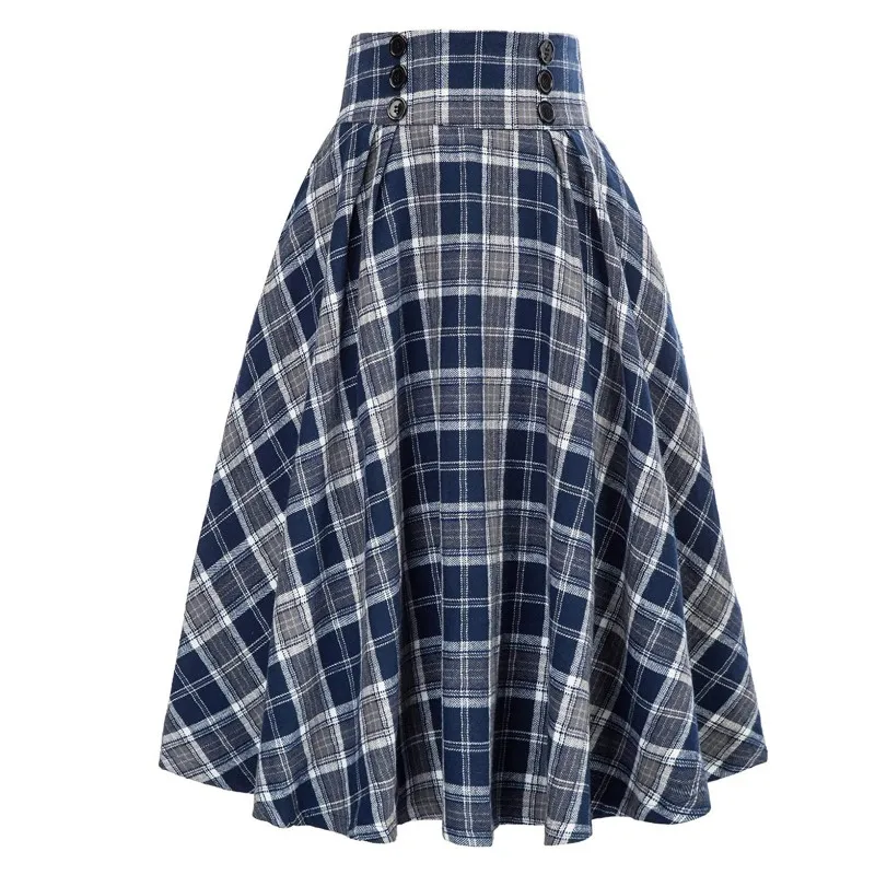 

Checked Skirts For Women Spring Summer Trending Fashion 2023 High Waist A Line Midi Skirt England Style Ladies Casual Outfits