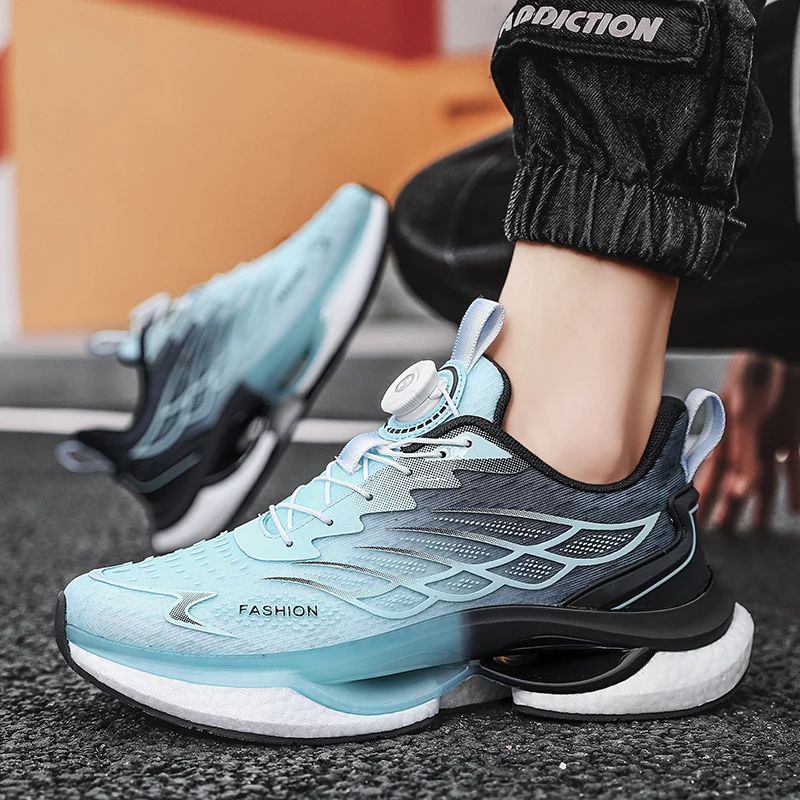 Running Shoes Men Sneakers Women Sneakers Men Rotary Buckle Running Shoes Women Reflective Outdoor Jogging Sneakers INS Chunky Sports Zapatillas Anti-Slip Unisex Footwear