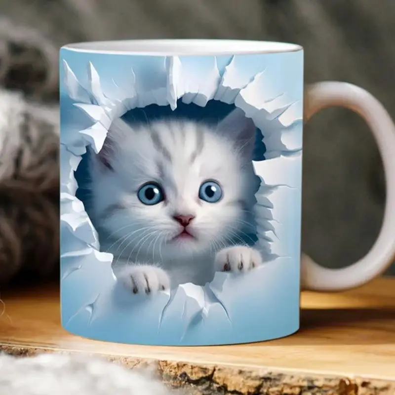 Unique 3D Painted Cat Mug Cute Kitten Pattern Coffee Mug Funny Ceramic Milk  Tea Mugs For Cat Lovers Novelty Birthday Xmas Gift