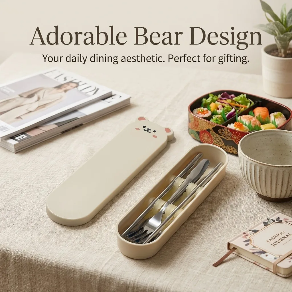 Premium Stainless Steel Cutlery Set with Organizer and Bear Case - Ideal