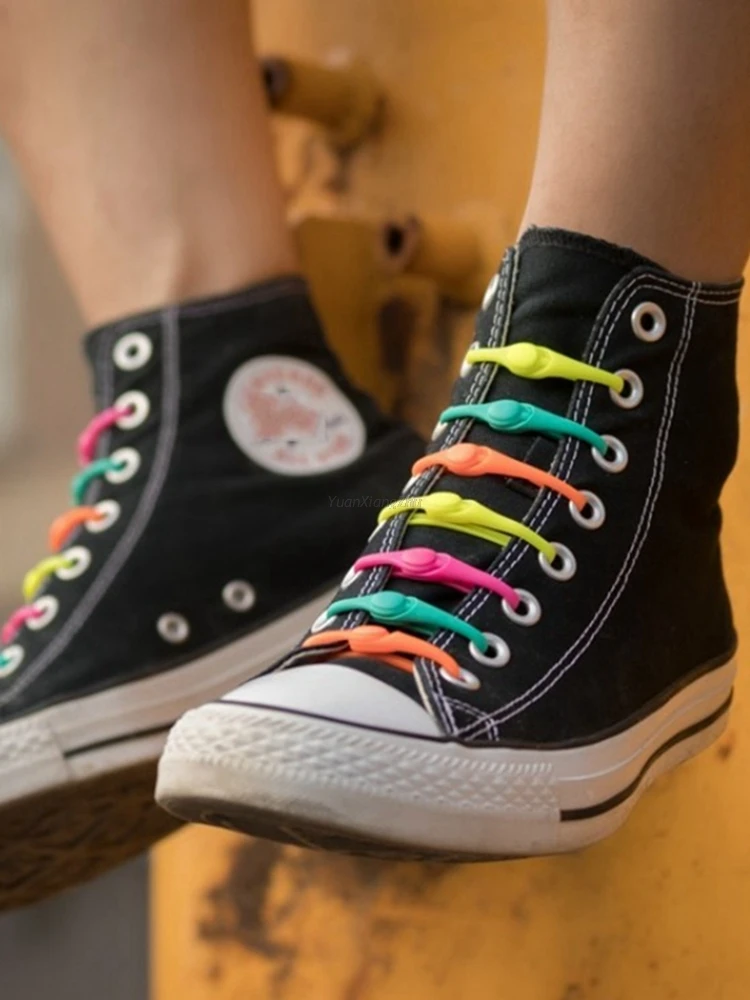 12-Pack Laceless Silicone Elastic Laces Rubber Laces Adult Kids Lazy Lace Free One Size Versatile Fits Most Shoes shoelaces without ties,elastic shoelaces,elastic shoe laces,shoe accessories