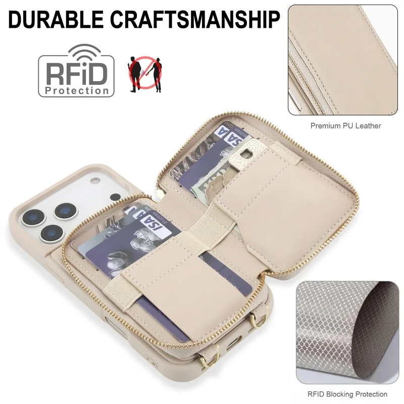 Elegant Crossbody Leather Wallet Phone Case with Zipper Card Holder