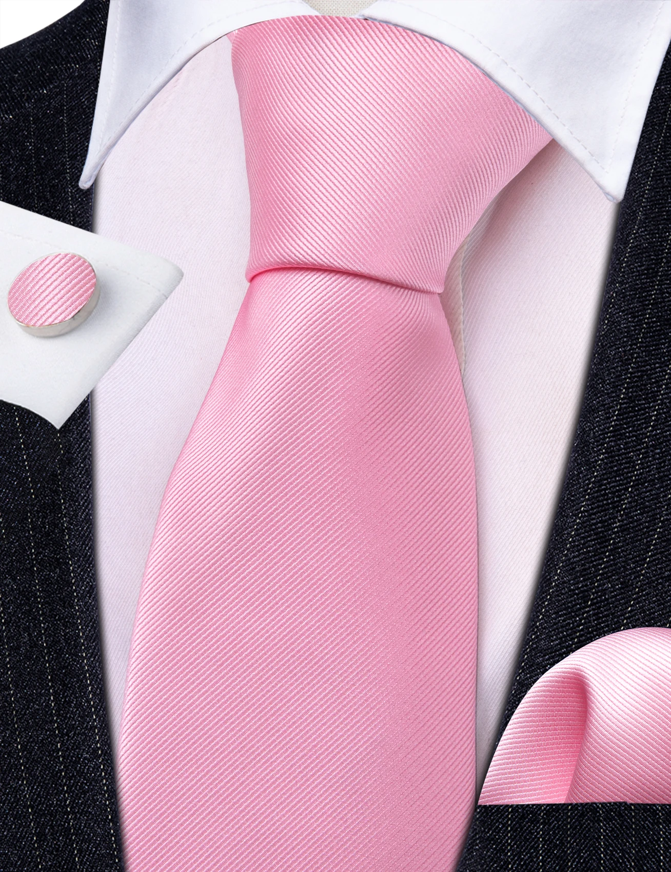 

Barry.Wang Peach Pink Silk Ties For Men Gift New Woven Pocket Square Cufflinks Necktie Sets Wedding Party Business Designer 6518