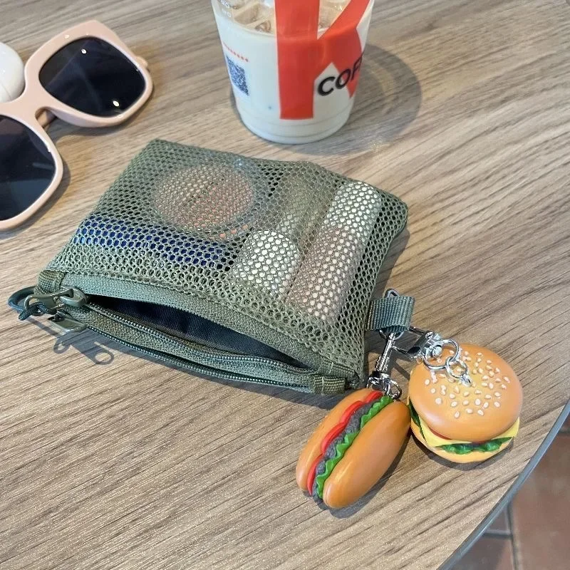 Portable Short Wallet New Mesh Double Layer Zipper Coin Purse Square Nylon Card Holder  Make Up Organizer Bag 2