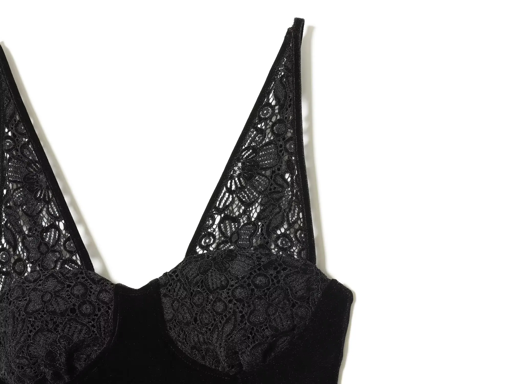 HH Frau Frühling Mode V Kragen Zipper Spitze Dekoration Sexy Ärmellose Samt Stoff Kleid Weibliche Slim Fit Rückenfreies Kleid – Detail 5