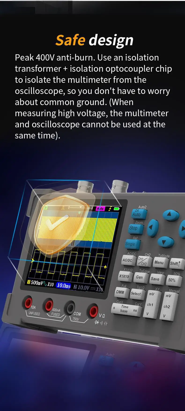 Protable DSO3D12 3.2 Inch Desktop Digital Oscilloscope 120M Bandwidth Dual Chann