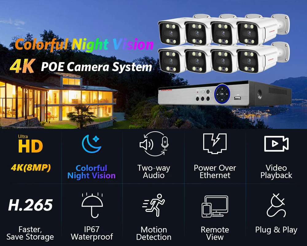 KANTURE 8CH 4K CCTV POE NVR Security Camera System