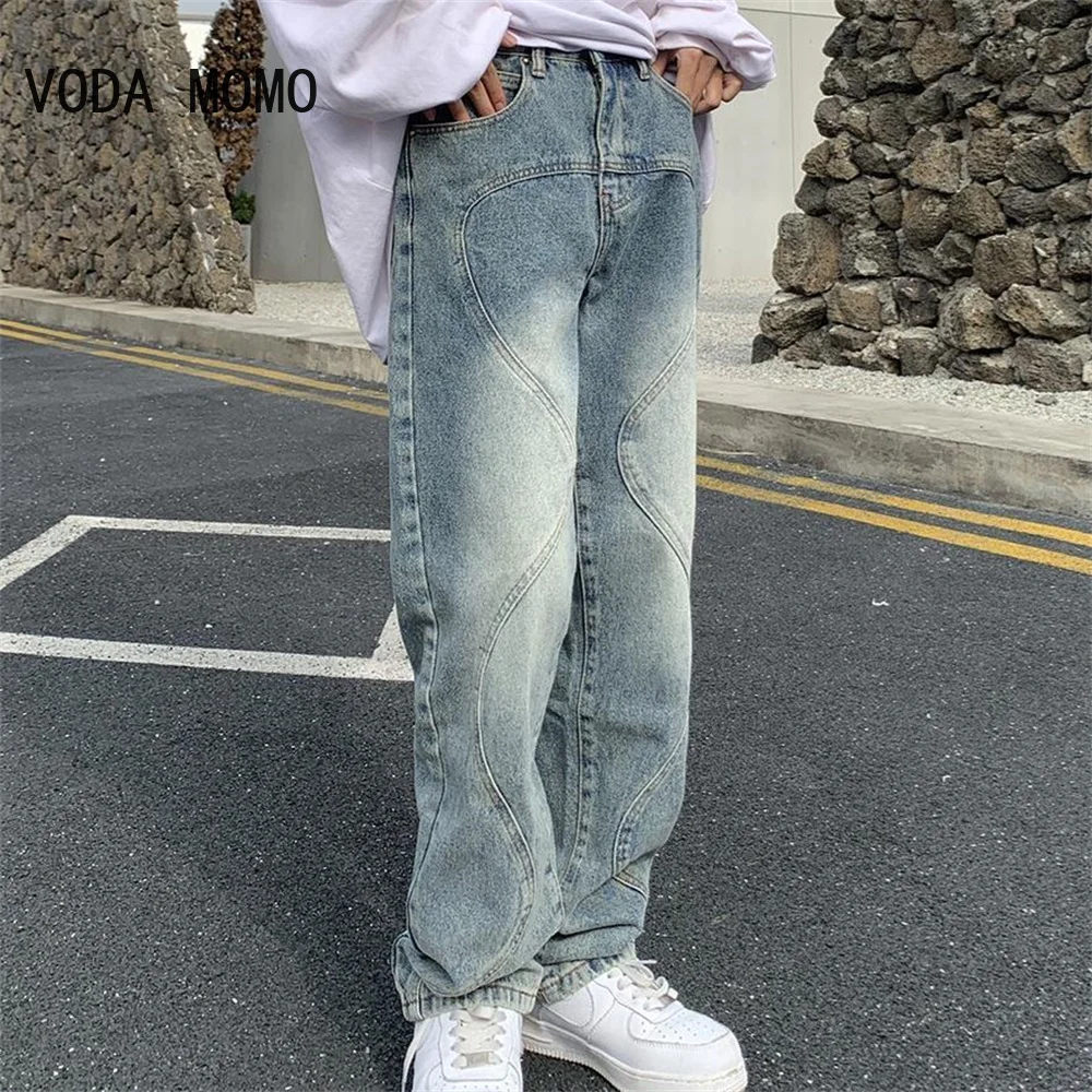 Streetwear Casual Denim Pants Retro Pocket Letter Print Pantaloni Cargo Dritti Uomo E Donna Jeans Jeans Pantaloni Harajuku