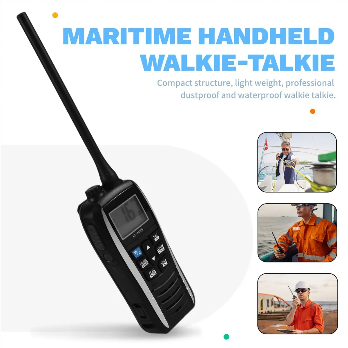 A10R IC-M25 무전기, 해상 방수 VHF 플로팅 핸드헬드, LCD 디스플레이, 경량 및 방수 EU 플러그