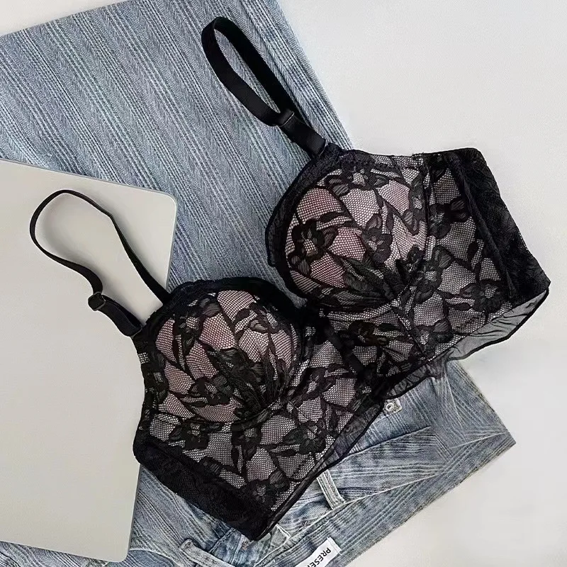 Sexy lace non-steel ring underwear women's gathered bra