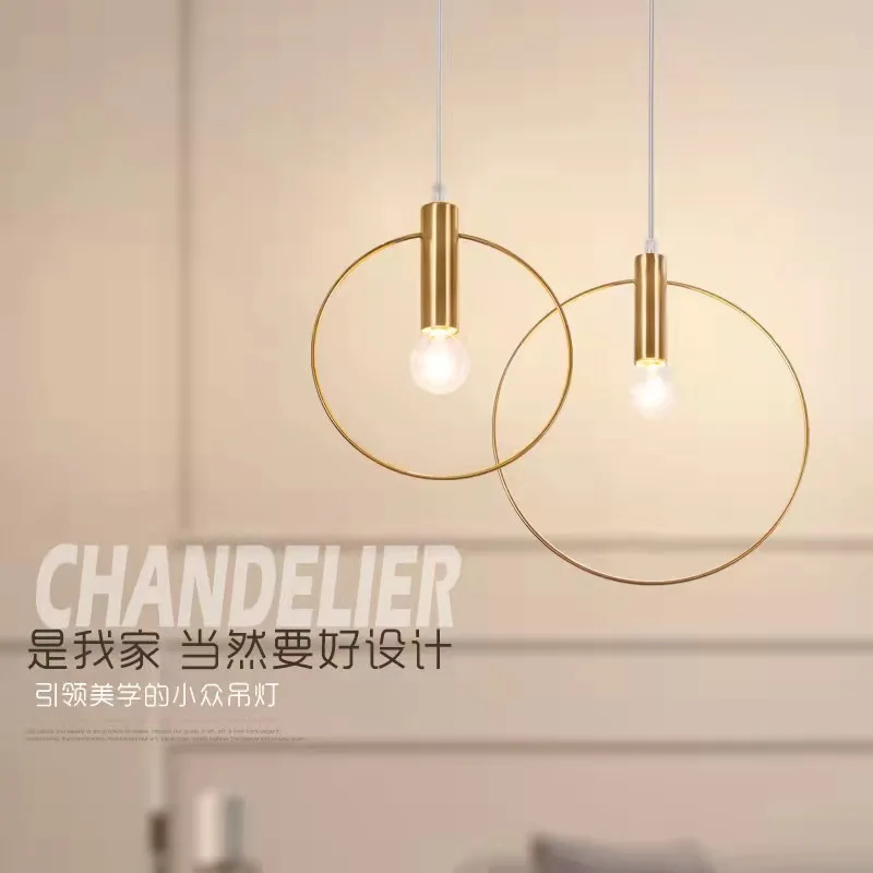 

Nordic postmodern minimalist gold pendant with single head three head dining room bedroom bedside small pendant lamp